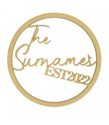 Laser Cut Personalised The Surnames EST2022 Wall Art Hoop - Size Options 